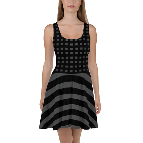 Gray Black Strips Skater Dress