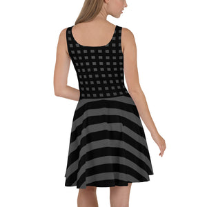 Gray Black Strips Skater Dress