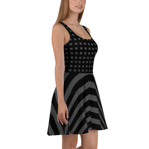 Gray Black Strips Skater Dress