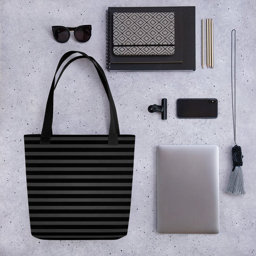 Horizontal Gray Black Strips Tote bag