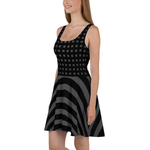 Gray Black Strips Skater Dress