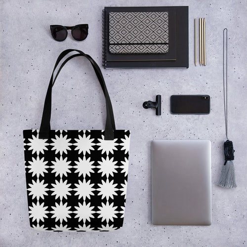 Black In White Dynamics Flowers Tote bag