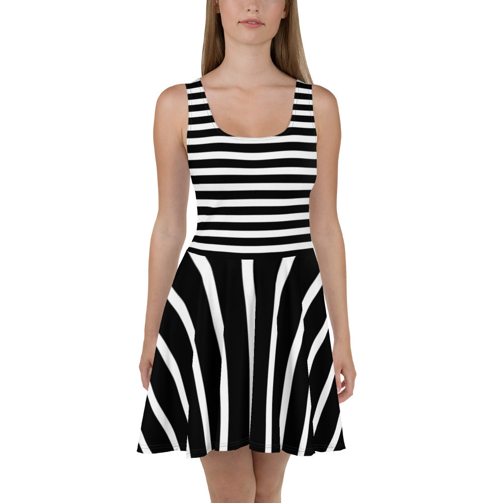 Black Strips Skater Dress