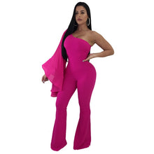 Load image into Gallery viewer, Full Flare Sleeve Sexy Party Jumpsuit One Shoulder Romper