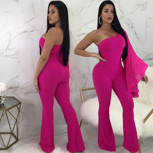 Load image into Gallery viewer, Full Flare Sleeve Sexy Party Jumpsuit One Shoulder Romper