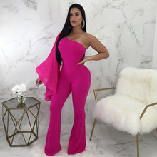 Load image into Gallery viewer, Full Flare Sleeve Sexy Party Jumpsuit One Shoulder Romper