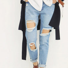 Load image into Gallery viewer, women vintage holes Ripped jeans blue trousers Female Retro denim  European Fashion Casual pants