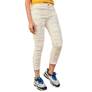 New arrival high waist slim white jeans women fashion letter print denim pants