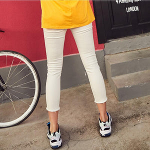 New arrival high waist slim white jeans women fashion letter print denim pants