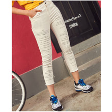 Load image into Gallery viewer, New arrival high waist slim white jeans women fashion letter print denim pants