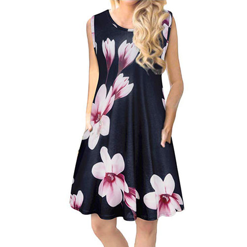 Plus Size Ladies Floral Printed Swing Sundress Women's Summer Casual Dress