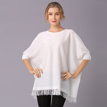 Load image into Gallery viewer, Women&#39;s Batwing Sleeve Loose Knitted Sweater Solid Color Tassel