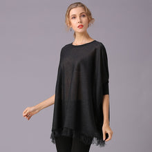 Load image into Gallery viewer, Women&#39;s Batwing Sleeve Loose Knitted Sweater Solid Color Tassel