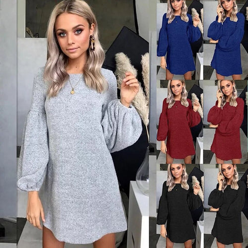 New Women's Knitted Sweaters Round Neck Loose Dress