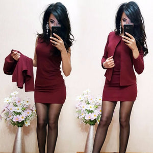 Suits Sexy Sheath O-Neck Above Knee Mini Dress Two Pieces Women Sets