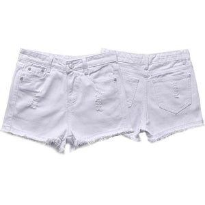 Blue Crimping Denim Shorts For Women Ripped Hole Short Jeans