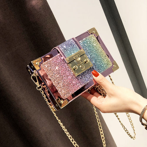 Luxury Fashion Gradient Color Sequins Box Style Female Party Clutch Bag