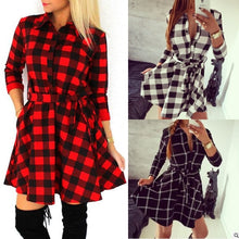 Load image into Gallery viewer, Plaid Print Shirt High Waist Casual Slim Dress