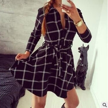 Load image into Gallery viewer, Plaid Print Shirt High Waist Casual Slim Dress