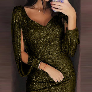 Solid Sequined Glitter Stitching Shining Club Sheath Mini Dress