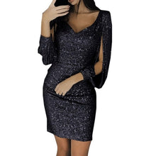 Load image into Gallery viewer, Solid Sequined Glitter Stitching Shining Club Sheath Mini Dress