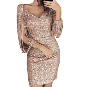 Solid Sequined Glitter Stitching Shining Club Sheath Mini Dress