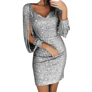 Solid Sequined Glitter Stitching Shining Club Sheath Mini Dress