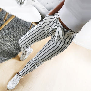 Tie White Striped Leisure Pencil Pants