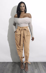 Women chiffon high waist pants khaki