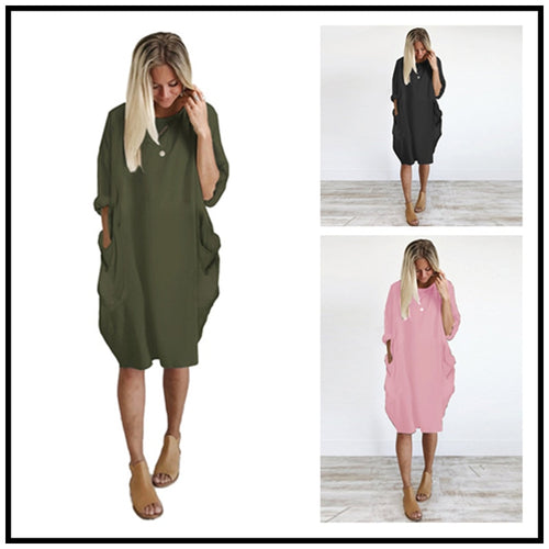 New women's explosion casual loose pocket dress