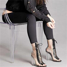 Load image into Gallery viewer, Cross Strappy Peep Toe Shoes Clear Chunky Heels Women Ankle Boots