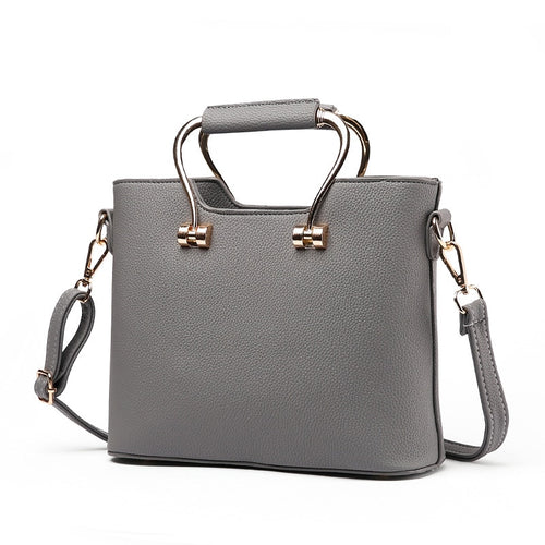 Fashion Metal Handle Grey Women Crossbody Messanger Tote Bag