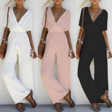 Load image into Gallery viewer, Women Jumpsuit Romper V Neck Casual Playsuit Overalls Ladies Wide Leg Loose