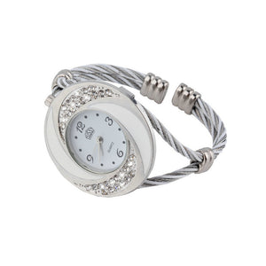 Women Bangle Wrist Clock Crystal Round Dial Analog Digital Bracelet Watch