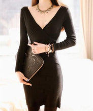 Load image into Gallery viewer, Women V-neck Solid Color Slim Knitwear Ladies Classic tight dress