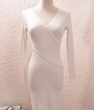 Load image into Gallery viewer, Women V-neck Solid Color Slim Knitwear Ladies Classic tight dress