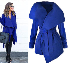 New Fashion Women's Asymmetry Trench Coats Big Lapel Slim Fit Elegant Blend Wool Jackets