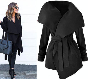 New Fashion Women's Asymmetry Trench Coats Big Lapel Slim Fit Elegant Blend Wool Jackets