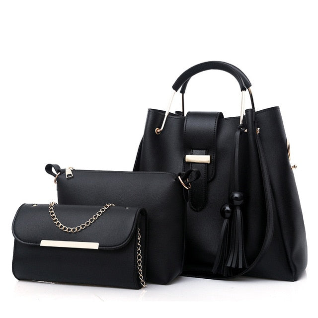 3Pcs/Sets Women Handbags Leather Shoulder Bags Large Capacity Casual Tote Bag