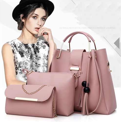 3Pcs/Sets Women Handbags Leather Shoulder Bags Large Capacity Casual Tote Bag