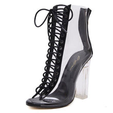 Load image into Gallery viewer, Cross Strappy Peep Toe Shoes Clear Chunky Heels Women Ankle Boots