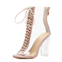 Load image into Gallery viewer, Cross Strappy Peep Toe Shoes Clear Chunky Heels Women Ankle Boots