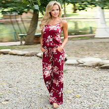 Load image into Gallery viewer, Lace Up Floral Print Women Jumpsuit Loose Style Wide Leg Girls Beach