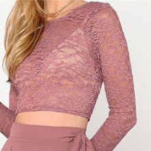 Load image into Gallery viewer, Pink Crop Lace Set Women Round Neck Two Pieces Sets Dress