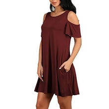 Load image into Gallery viewer, Women&#39;s Cold Shoulder Swing Dress With Pockets Casual Mini Flare Skater