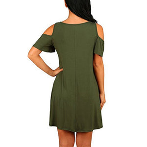 Women's Cold Shoulder Swing Dress With Pockets Casual Mini Flare Skater