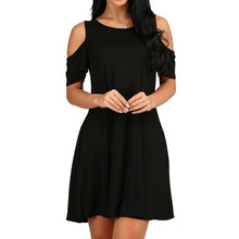 Load image into Gallery viewer, Women&#39;s Cold Shoulder Swing Dress With Pockets Casual Mini Flare Skater