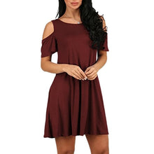 Load image into Gallery viewer, Women&#39;s Cold Shoulder Swing Dress With Pockets Casual Mini Flare Skater