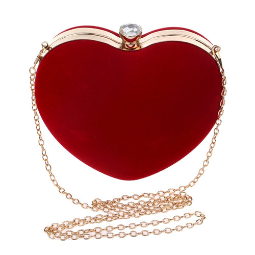 Heart Shaped Diamonds Women Evening Bags Chain Shoulder Purse Day Clutches