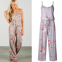 Load image into Gallery viewer, Lace Up Floral Print Women Jumpsuit Loose Style Wide Leg Girls Beach